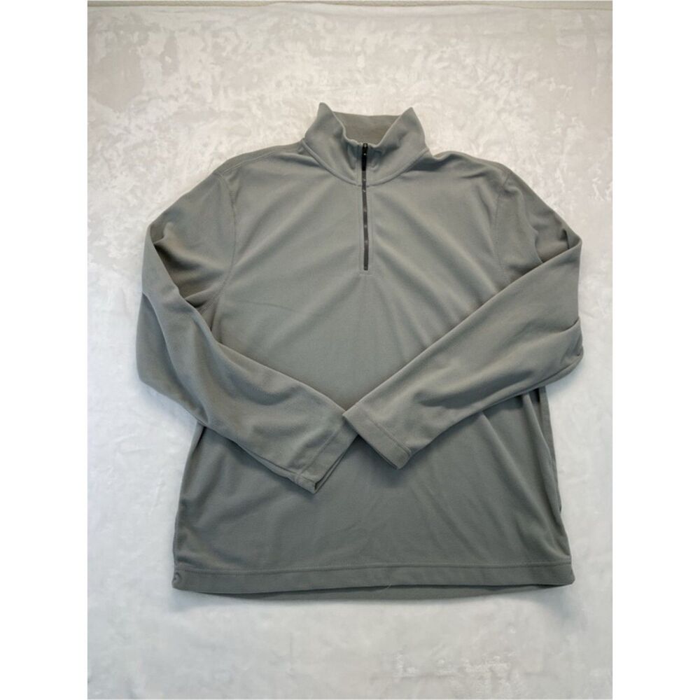 GAP Fleece Pullover Mens Large Sage Green Gray 1/4 Zip Athletic Fit Sweatshirt
